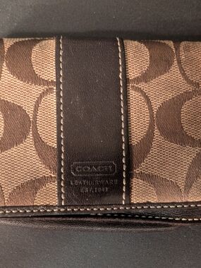 Coach Signature Canvas Wallet in Brown and Dark Brown